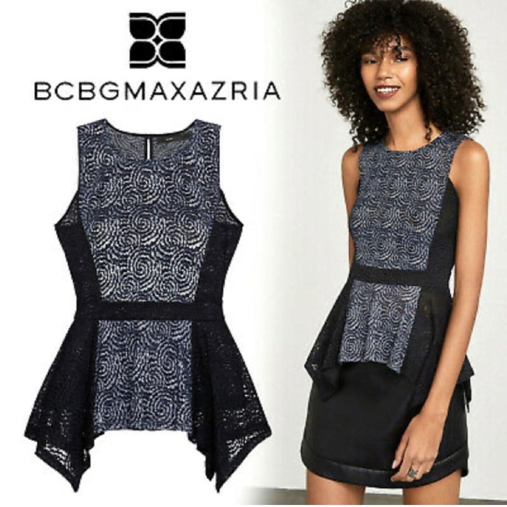 BCBG MAX AZRIA SERENA LACE PEPLUM TOP